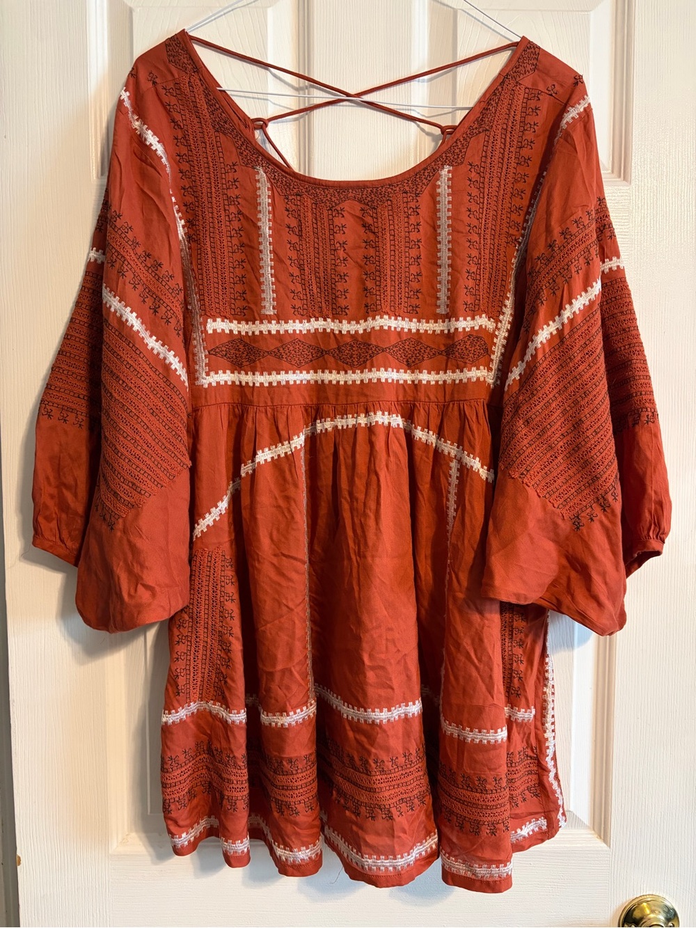 Free People Wild One Embroidered Tunic Top Clay Terracotta Boho Size Large L